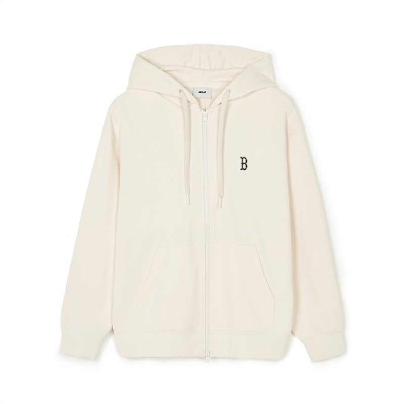 MLB Basic Small Logo Overfit Hood Zip Up Hoodie White | Australia_MLB37869