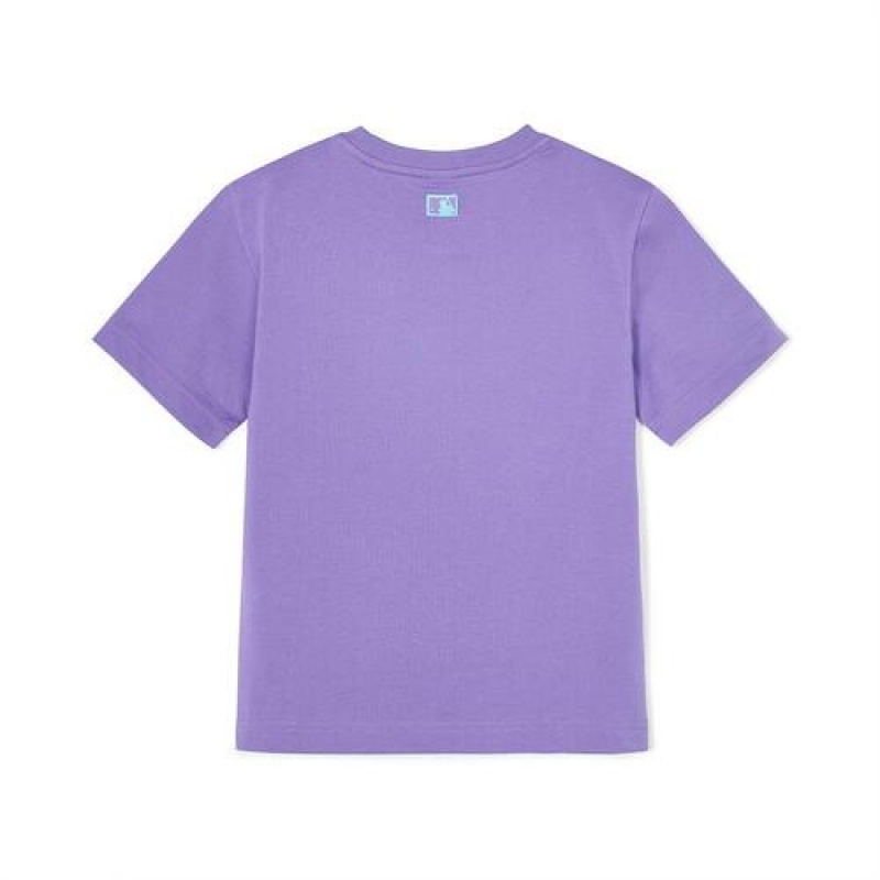 MLB Basic Small Logo T Shirt Tops Purple | Australia_MLB65902