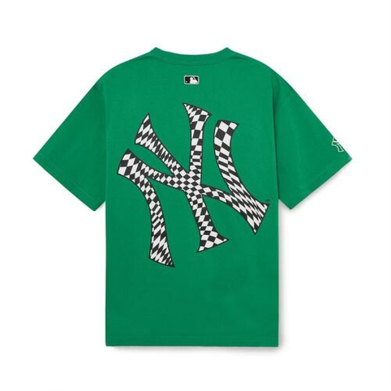 MLB Checkerboard Cliping Logo Overfit T Shirts Green | Australia_MLB76416