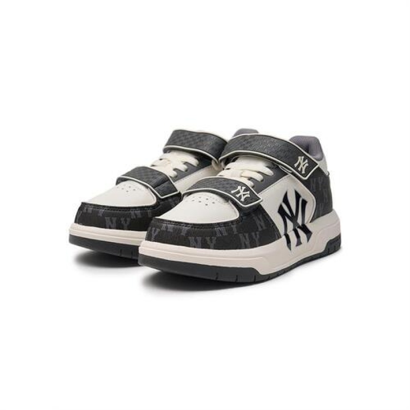 MLB Chunky Liner Mid Denim Monogram Shoes Black | Australia_MLB76693