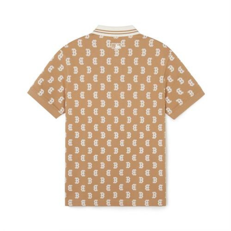 MLB Classic Monogram All Over Polo Shirts Beige | Australia_MLB93063