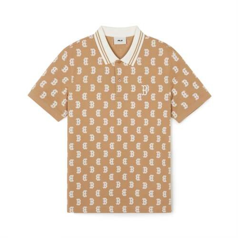 MLB Classic Monogram All Over Polo Shirts Beige | Australia_MLB93063