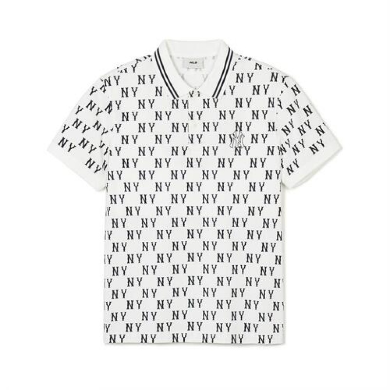 MLB Classic Monogram All Over Polo T Shirts White | Australia_MLB66411