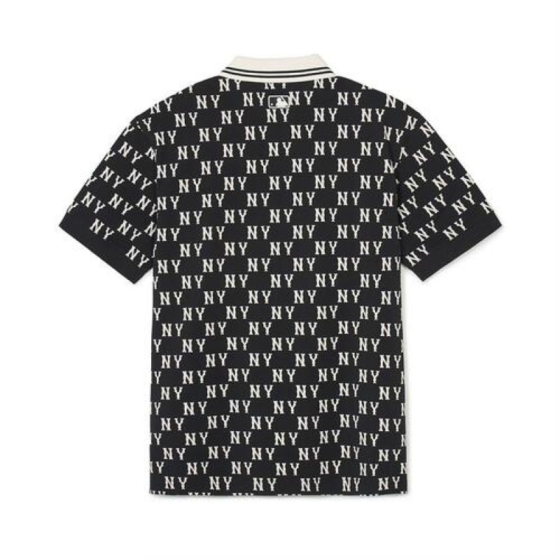 MLB Classic Monogram All Over Polo T Shirts Black | Australia_MLB28236