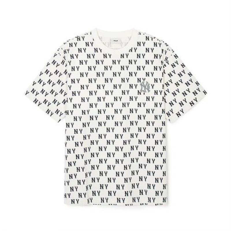 MLB Classic Monogram Allover Overfit T Shirts White | Australia_MLB49336