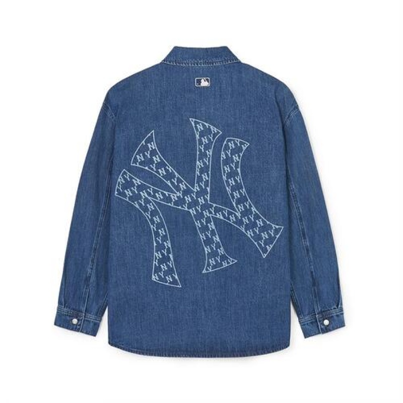 MLB Classic Monogram Big Lux Denim Shirts Blue | Australia_MLB68761