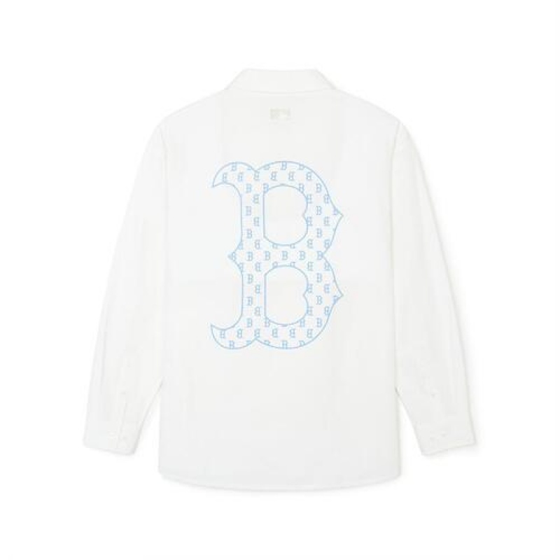 MLB Classic Monogram Big Lux Long Sleeve Shirts White | Australia_MLB87040