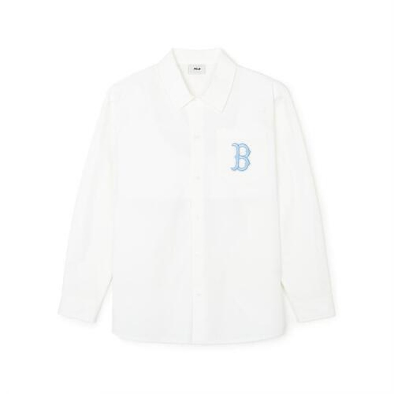 MLB Classic Monogram Big Lux Long Sleeve Shirts White | Australia_MLB87040