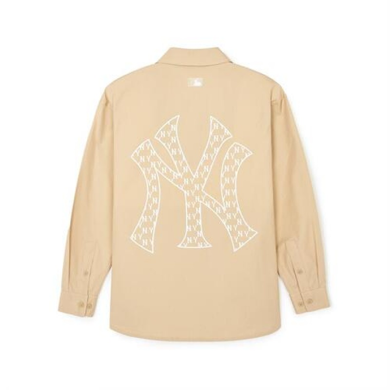 MLB Classic Monogram Big Lux Long Sleeve Shirts Beige | Australia_MLB23566