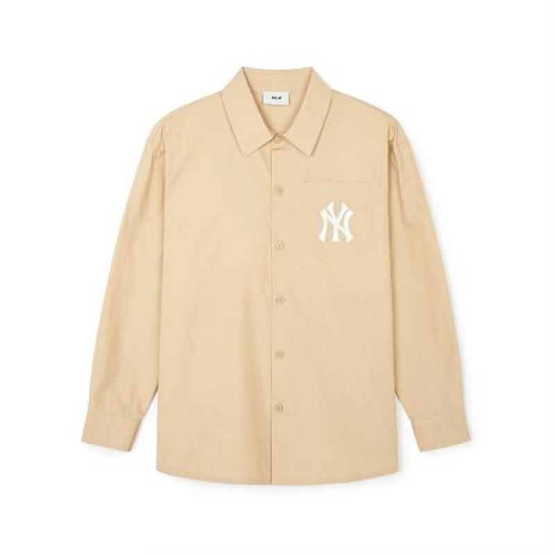 MLB Classic Monogram Big Lux Long Sleeve Shirts Beige | Australia_MLB23566