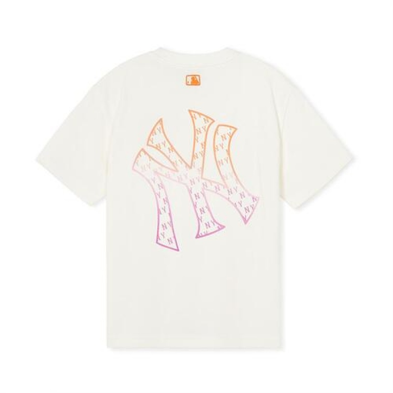 MLB Classic Monogram Gradation Big Logo T Shirt Tops White | Australia_MLB24038