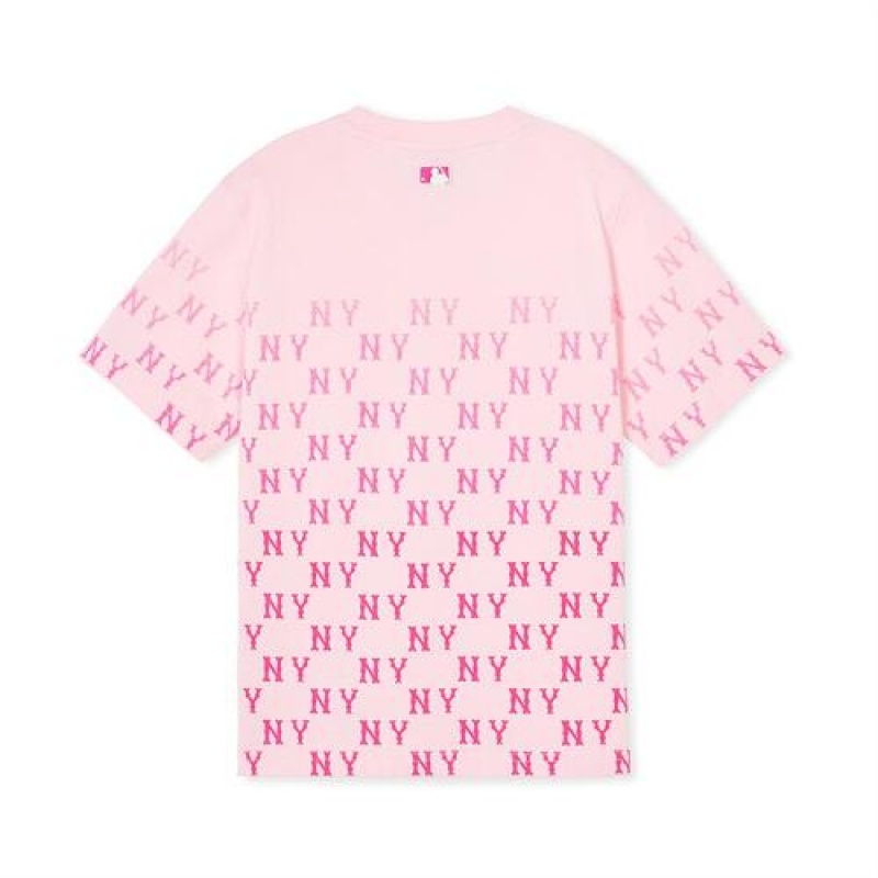 MLB Classic Monogram Gradation T Shirt Tops Pink | Australia_MLB86002