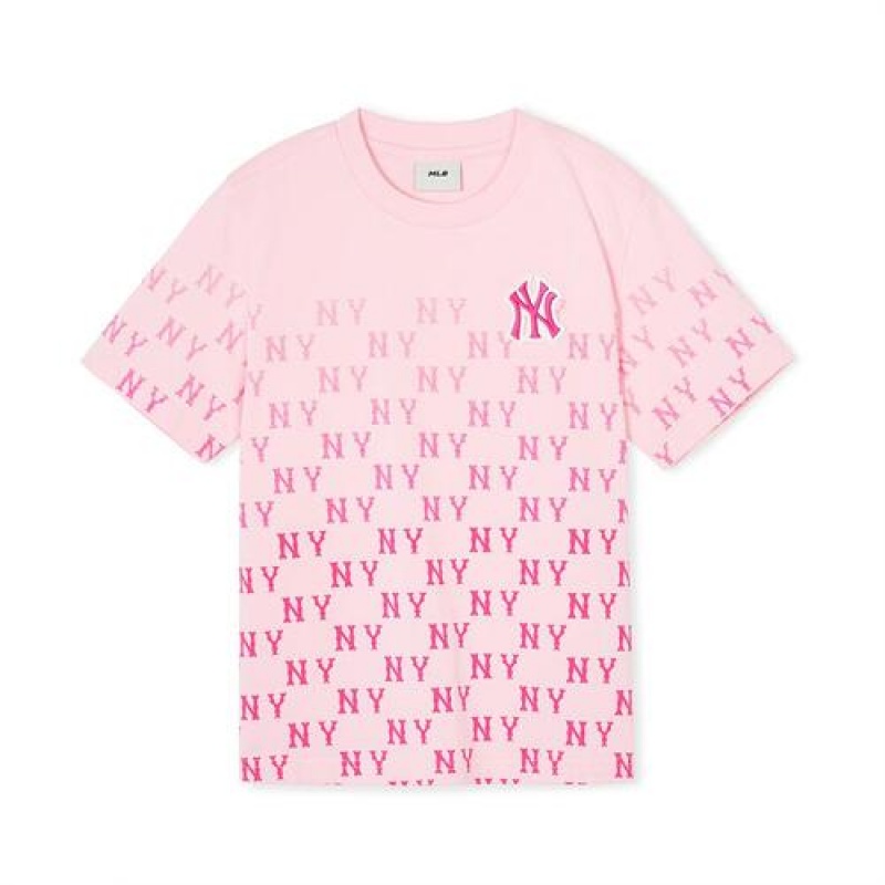 MLB Classic Monogram Gradation T Shirt Tops Pink | Australia_MLB86002