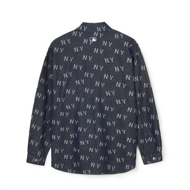 MLB Classic Monogram Jacquard Denim Shirts Black | Australia_MLB78127