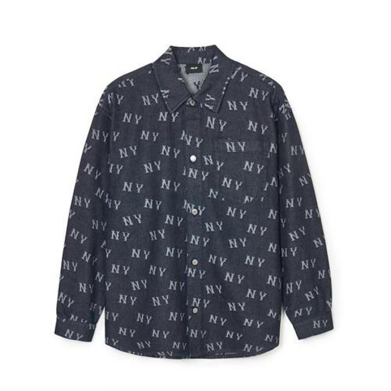 MLB Classic Monogram Jacquard Denim Shirts Black | Australia_MLB78127