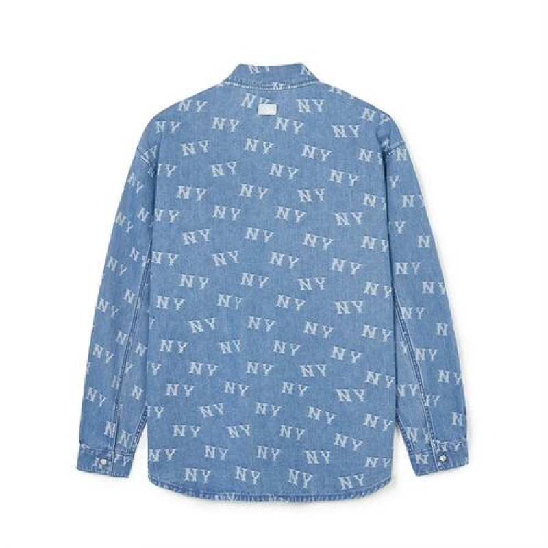 MLB Classic Monogram Jacquard Denim Shirts Blue | Australia_MLB35313