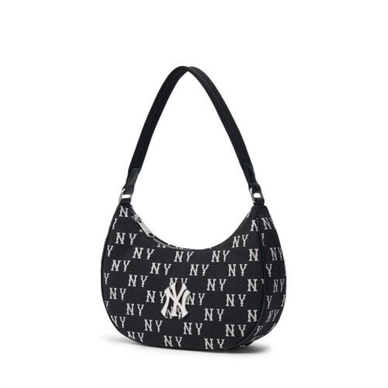 MLB Classic Monogram Jacquard Hobo Bags Black | Australia_MLB47884