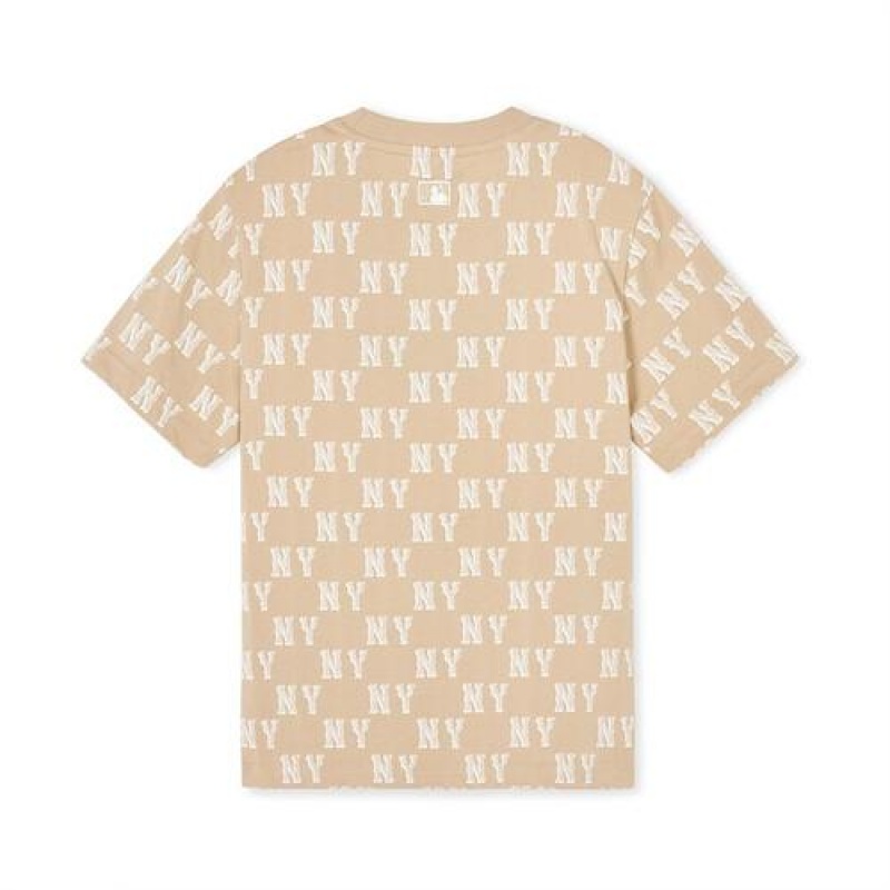 MLB Classic Monogram T Shirt Tops Beige | Australia_MLB68510