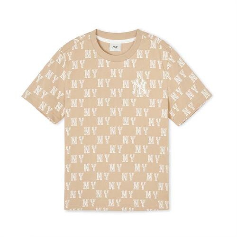 MLB Classic Monogram T Shirt Tops Beige | Australia_MLB68510