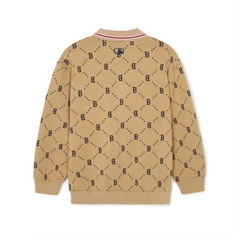 MLB Dia Monogram Collar Sweatshirt Tops Beige | Australia_MLB30768