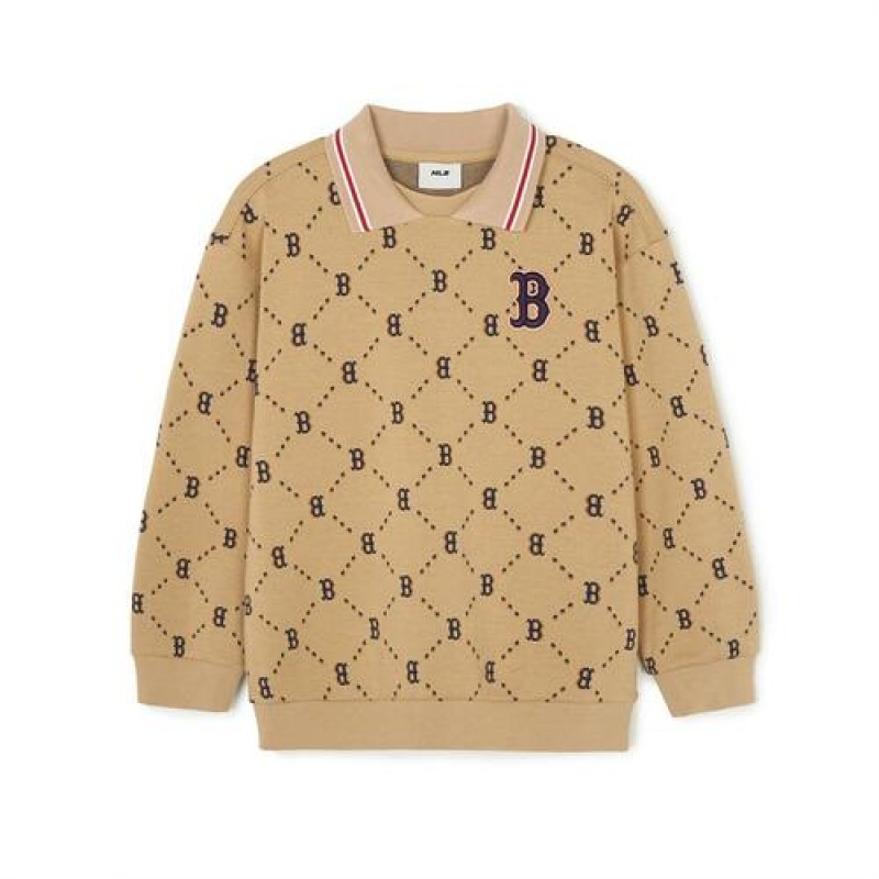 MLB Dia Monogram Collar Sweatshirt Tops Beige | Australia_MLB30768