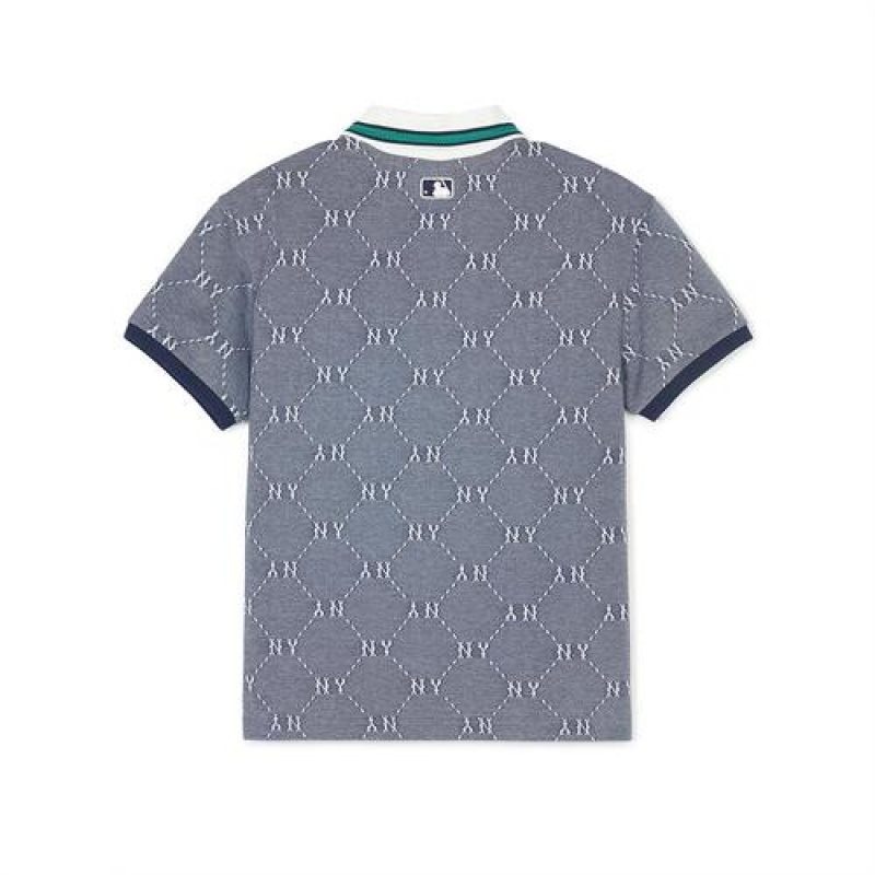 MLB Dia Monogram Jacquard Pique T Shirt Tops Grey | Australia_MLB48081