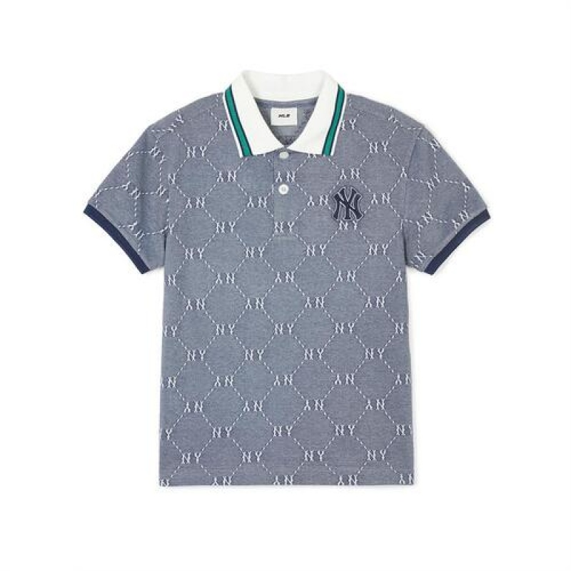 MLB Dia Monogram Jacquard Pique T Shirt Tops Grey | Australia_MLB48081