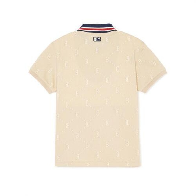 MLB Dia Monogram Jacquard Pique T Shirt Tops Beige | Australia_MLB58855