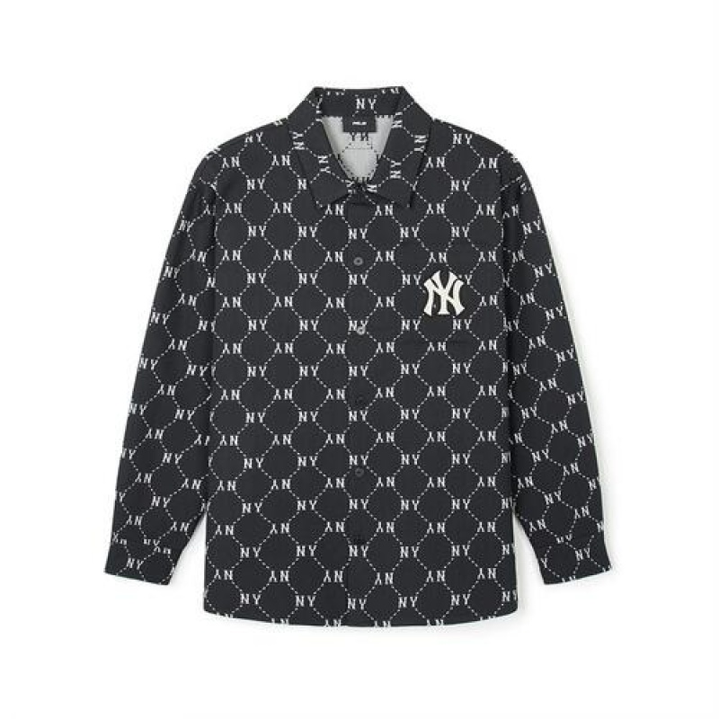 MLB Dia Monogram Jqd Long Sleeve Cotton Button Shirts Black | Australia_MLB96523