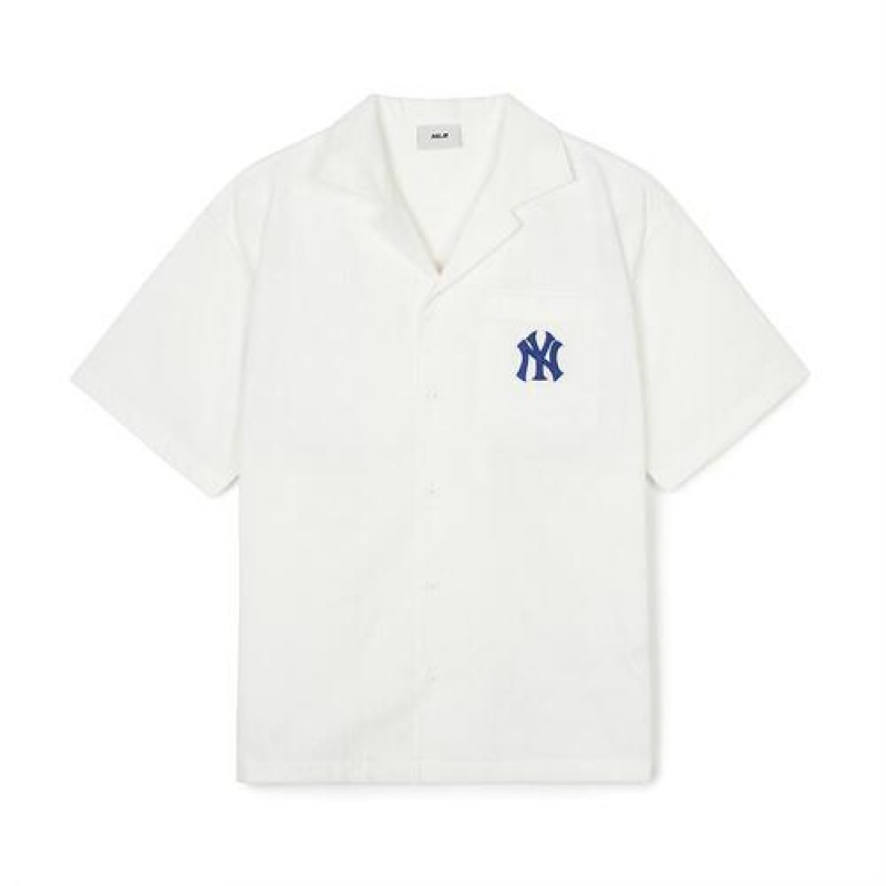 MLB Dia Monogram Jqd Open Collar Short Sleeve T Shirts White | Australia_MLB86910