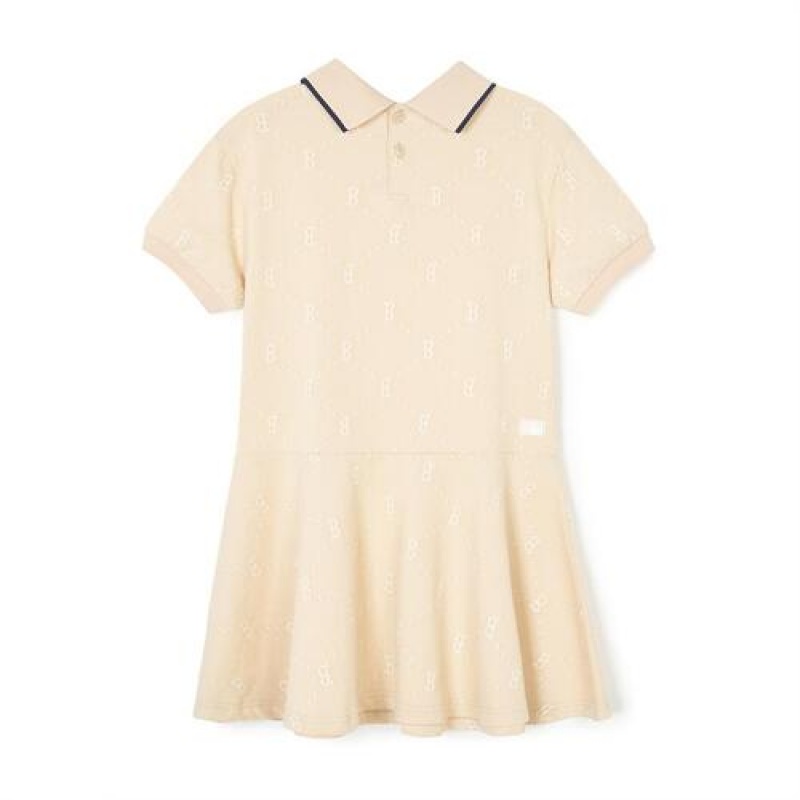 MLB Dia Monogram Jqd Pique Dress Tops Beige | Australia_MLB53421