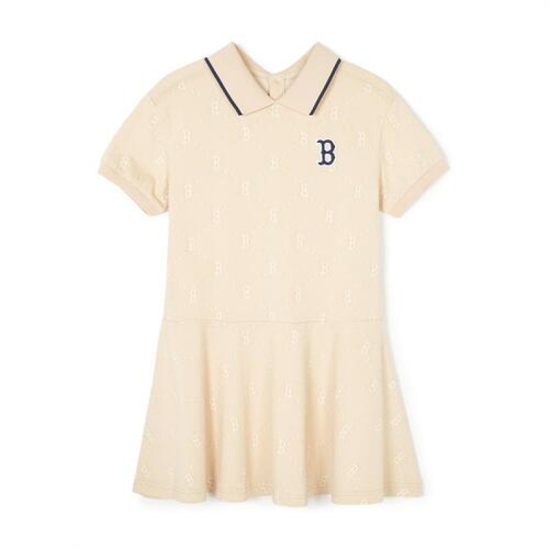 MLB Dia Monogram Jqd Pique Dress Tops Beige | Australia_MLB53421