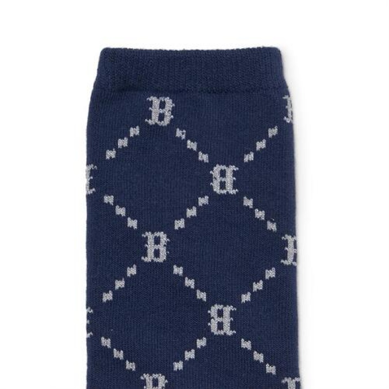 MLB Dia Monogram Knee Socks Accessories Navy | Australia_MLB82991