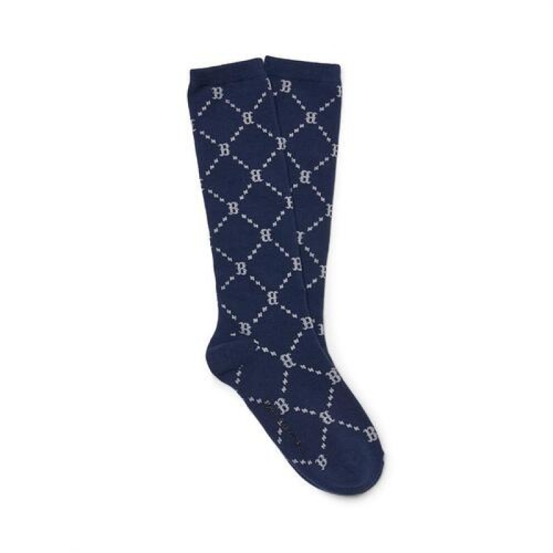 MLB Dia Monogram Knee Socks Accessories Navy | Australia_MLB82991