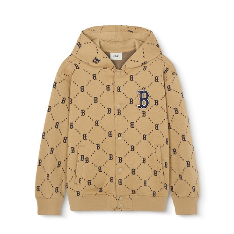 MLB Dia Monogram Snap Hoodie Tops Beige | Australia_MLB15012