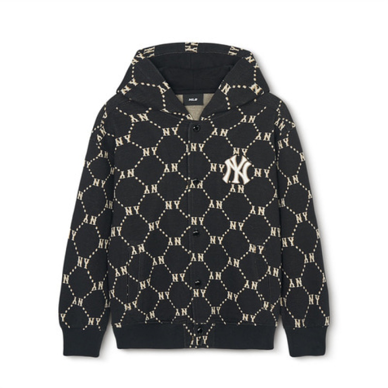 MLB Dia Monogram Snap Hoodie Tops Black | Australia_MLB94931