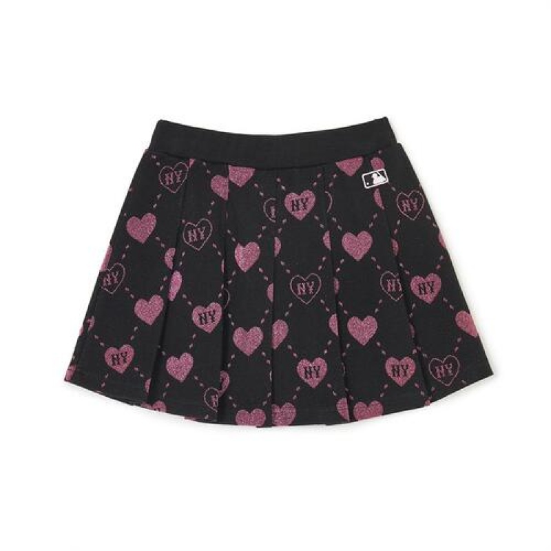 MLB Heart Allover Skirt Bottoms Black / Pink | Australia_MLB44442