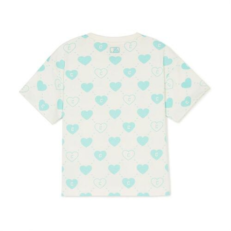 MLB Heart Allover T Shirt Tops Blue | Australia_MLB34322