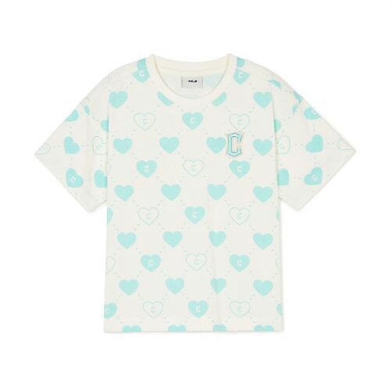 MLB Heart Allover T Shirt Tops Blue | Australia_MLB34322