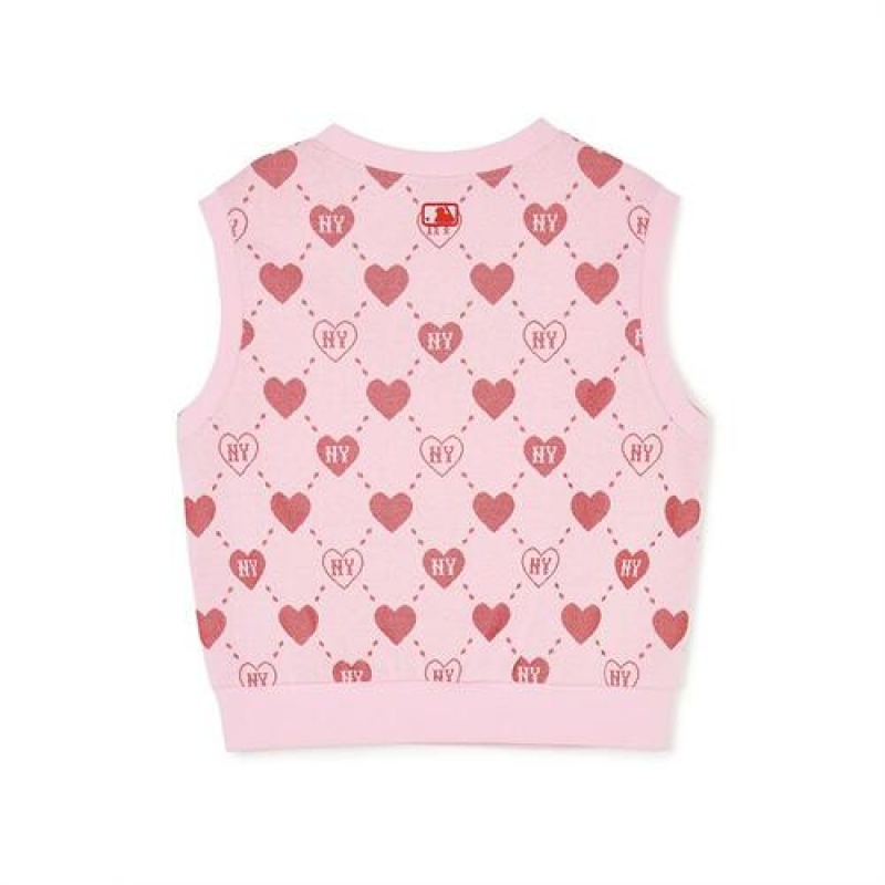 MLB Heart Allover Vest Tops Pink | Australia_MLB11787