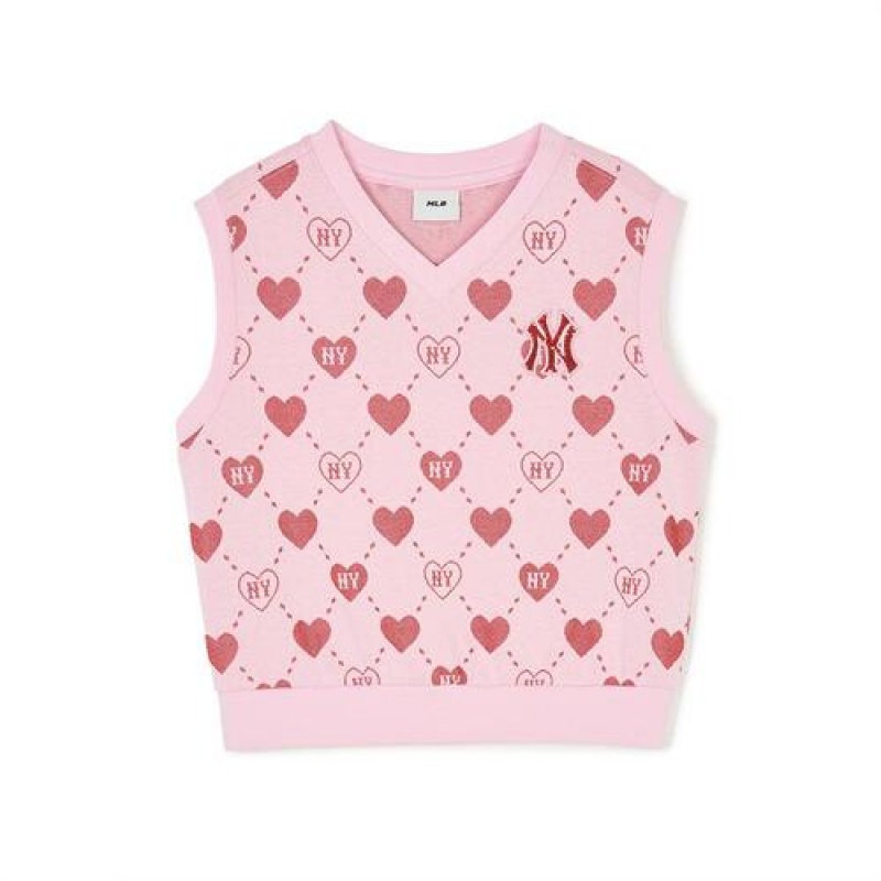 MLB Heart Allover Vest Tops Pink | Australia_MLB11787