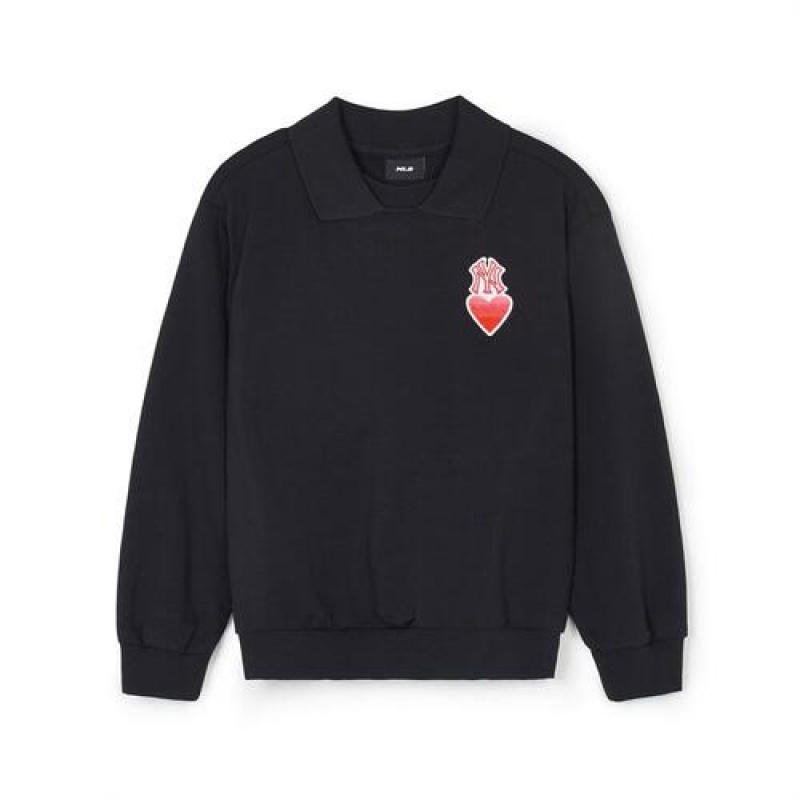 MLB Heart Collar Sweatshirt Tops Black | Australia_MLB98317