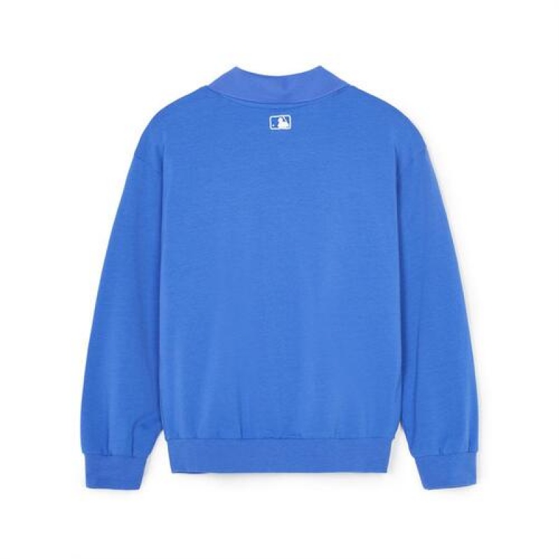 MLB Heart Collar Sweatshirt Tops Blue | Australia_MLB21733