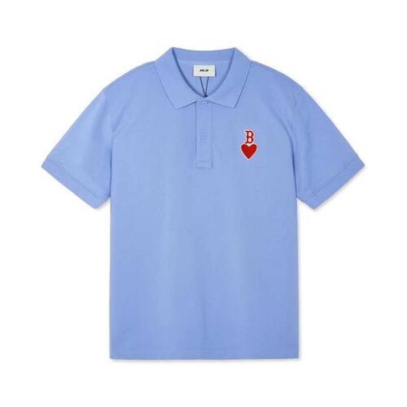 MLB Heart Comfortable Fit Polo T Shirts Blue | Australia_MLB99653