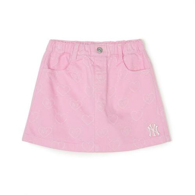 MLB Heart Denim Skirt Bottoms Pink | Australia_MLB71424