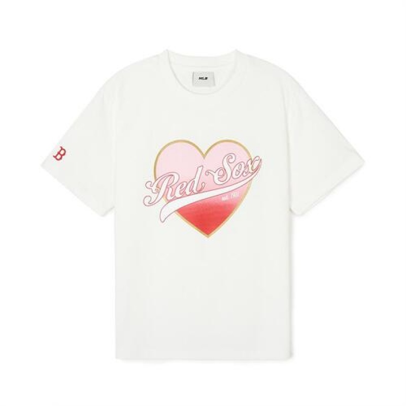 MLB Heart Graphic T Shirt Tops White | Australia_MLB67191