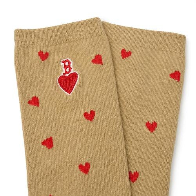 MLB Heart Knee Socks Accessories Brown | Australia_MLB26737