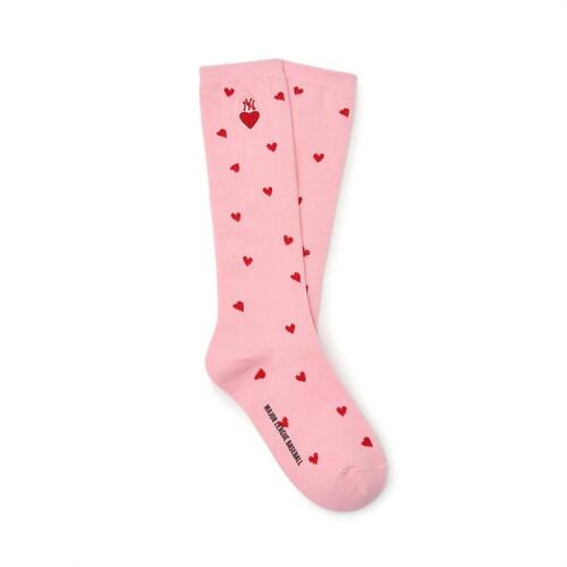 MLB Heart Knee Socks Accessories Pink | Australia_MLB72250