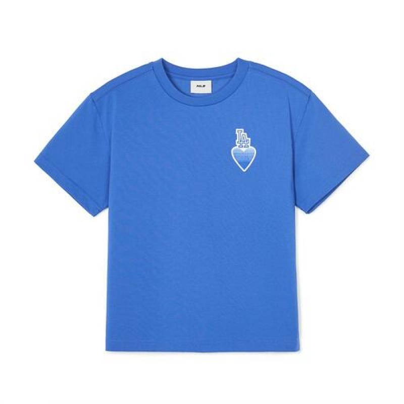 MLB Heart Logo T Shirt Tops Blue | Australia_MLB35533