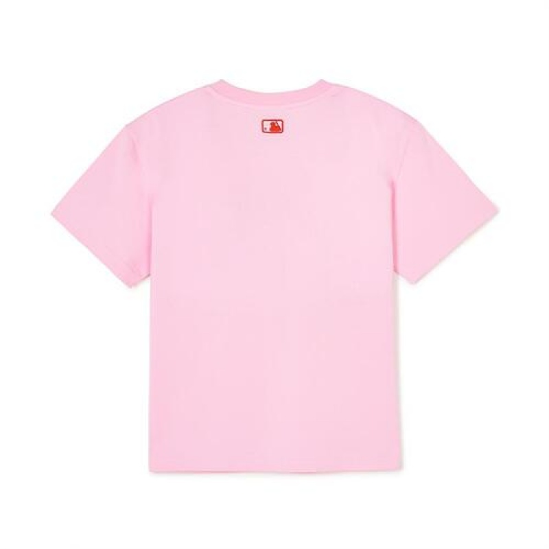 MLB Heart Logo T Shirt Tops Pink | Australia_MLB91274